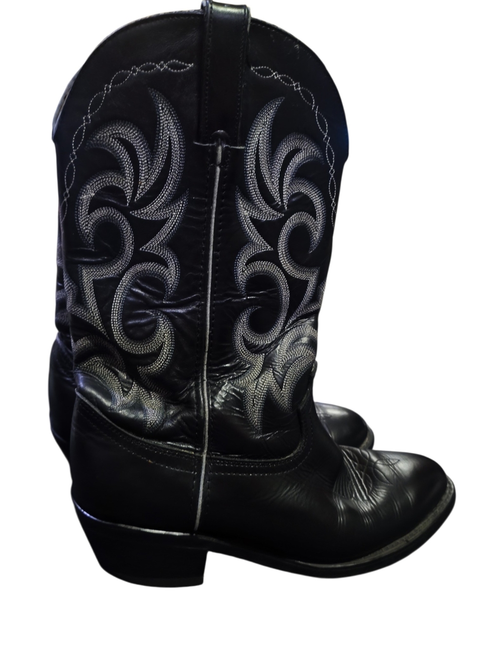 Men's Black Western Cowboy Boots with Silver Stitching